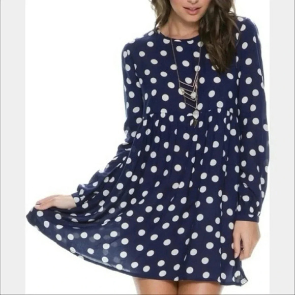 Roxy | Sun Empire Dress Navy & White Polka Dot Coastal Beach Size M Medium - Picture 1 of 5